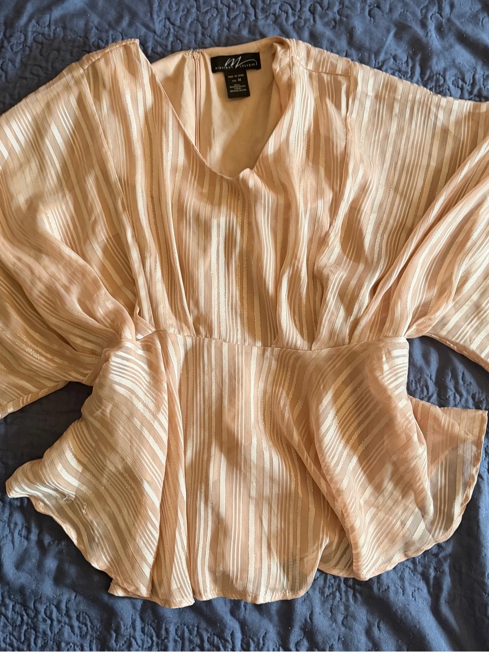 Midnight Velvet Peach Metallic-Striped Babydoll Blouse